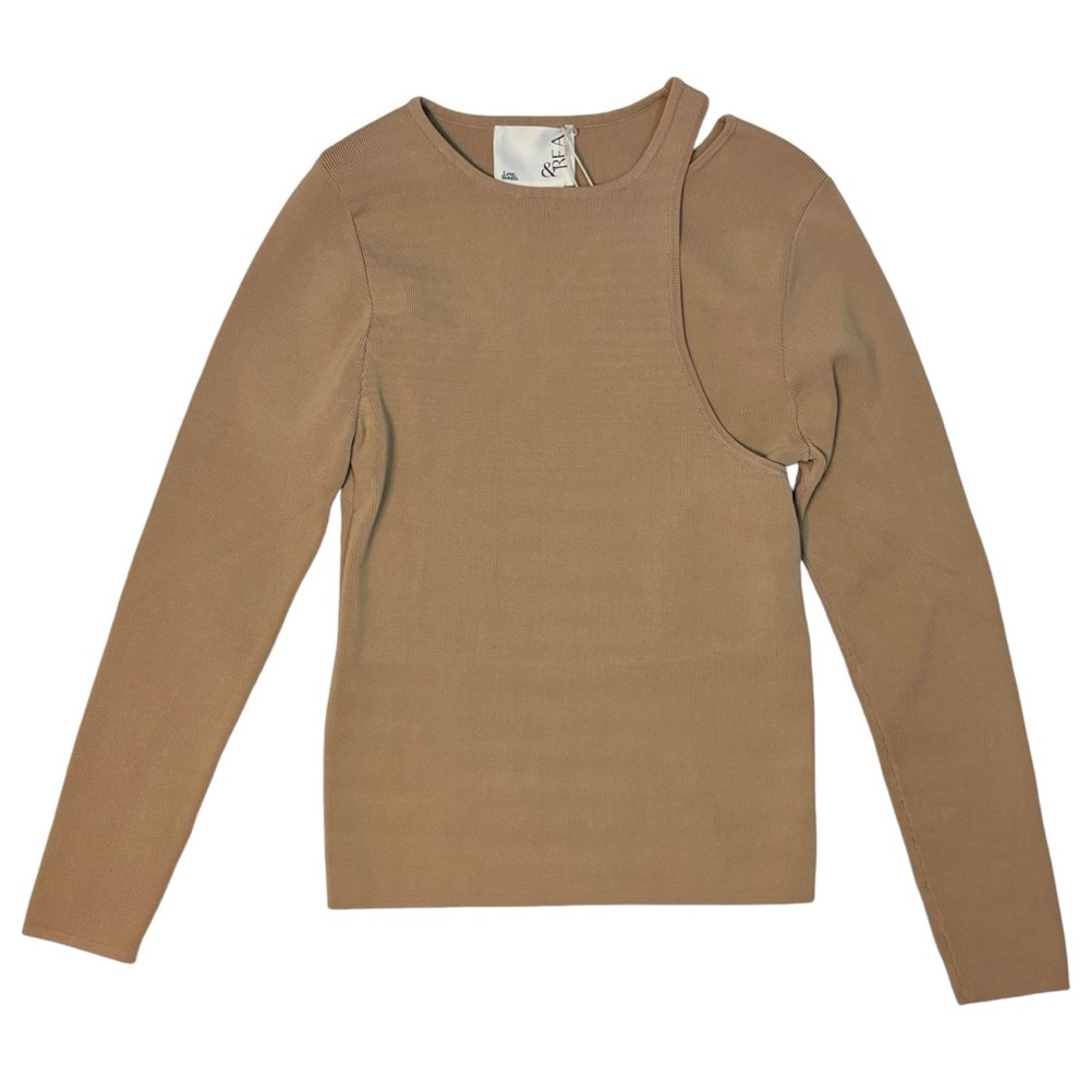 Women’s Long Sleeve Asymmetric Cutout Top in Tan
